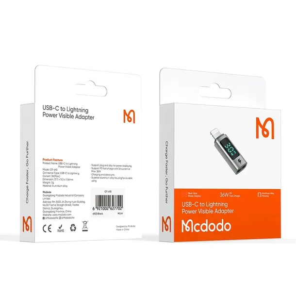 mcdodo-adapter-przejsciowka-usb-c-usb-typ-c-do-lightning-iphone-36w-miernik-waga-z-opakowaniem-0-03-kg-stan-nowy