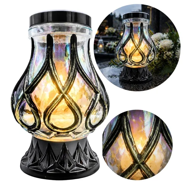 ZNICZ PIĘKNY DUŻY SOLAR FOTOWOLTAICZNY LAMPION ZDOBIONY L ŻÓŁTY 28CM!