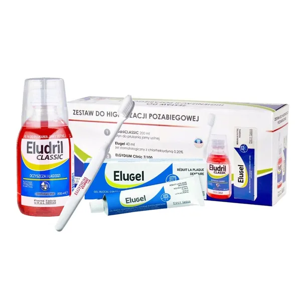 ELUDRIL 200ml Zestaw do higienizacji pozabiegowej + elugel 40ml + szczotka