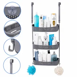 Zdjęcie produktu Półka prysznicowa XXL 88 cm szara 3 półki bez wiercenia organizer