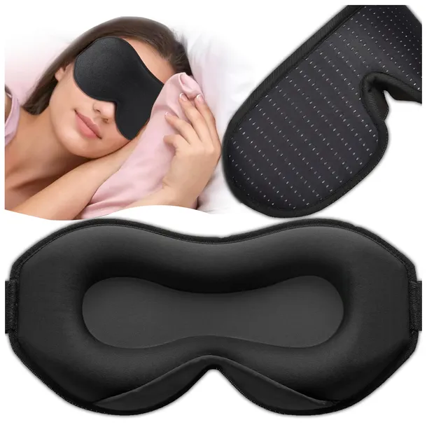 OPASKA NA OCZY DO SPANIA MASKA 3D REGULOWANA LEKKA 100% ZACIEMNIENIA CZARNA