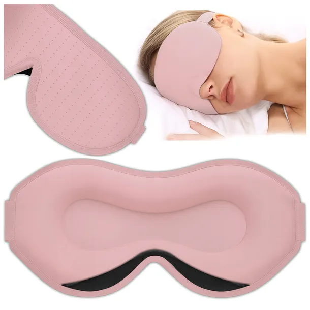 OPASKA NA OCZY DO SPANIA MASKA 3D REGULOWANA LEKKA 100% ZACIEMNIENIA RÓŻOWA
