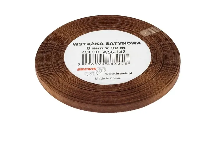 Brewis Wstążka satynowa 6 mm x 32 m - brązowa