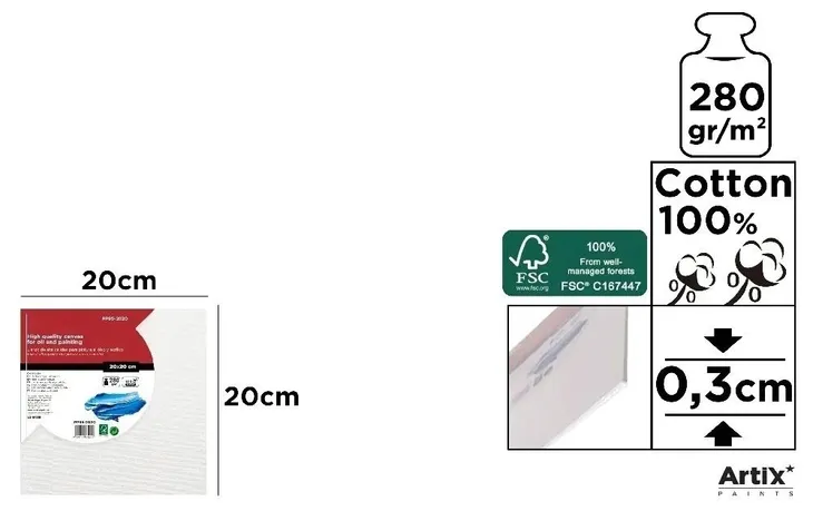 Artix Płótno malarskie 20x20 cm 280 g/m² z mini sztalugą drewnianą