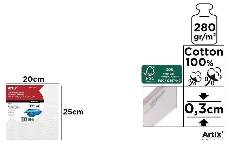 Artix Płótno 20x25 cm na ramie z mini sztalugą 280 g/m²