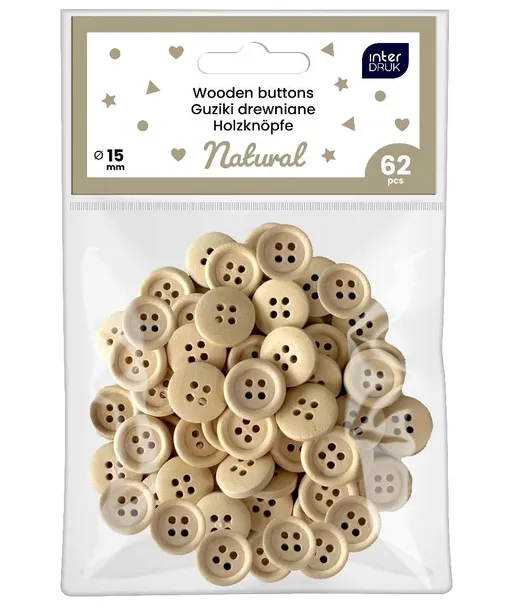 Guziki naturalne INTERDRUK zestaw 62 sztuki blister 101x140 mm