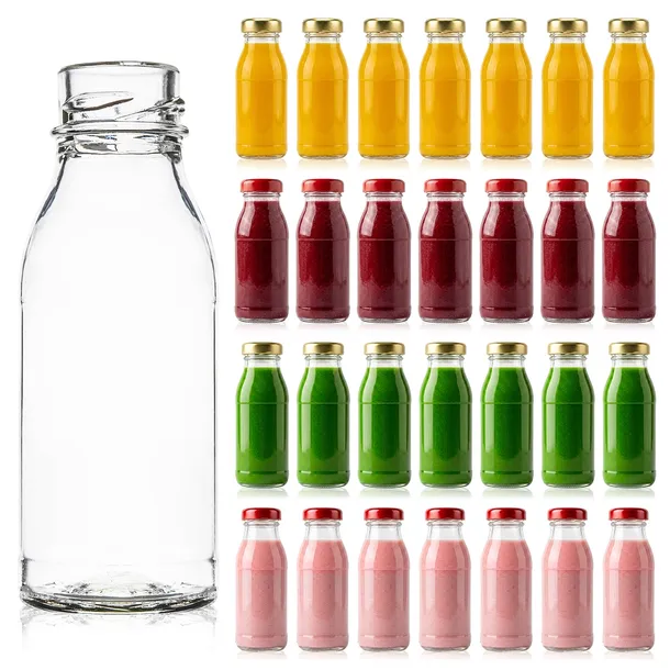 100x ZESTAW butelki + zakrętki na soki KUBUŚ 125 ml małe buteleczki na soki