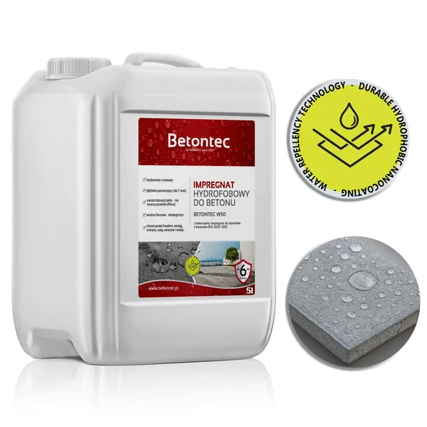 BETONTEC W50 Preparat Impregnat hydrofobowy do betonu 5l =35m² chroni 6lat