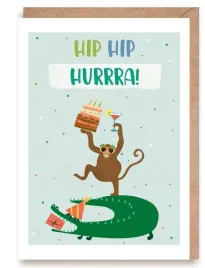 kartka-urodzinowa-cardie-a6-hip-hip-hurrra-z-malpka-i-krokodylem