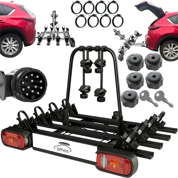 BAGAŻNIK ROWEROWY NA HAK PLATFORMA 4 ROWERY - AMOS GIRO BLACK - 13PIN ZAMEK