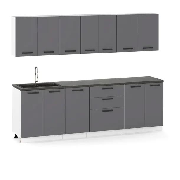 Meble kuchenne zestaw 260 cm grafit mat nowoczesne modułowe pojemne szafki