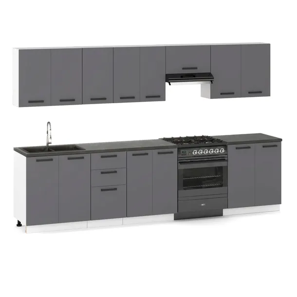 Meble kuchenne zestaw 320 cm grafit mat nowoczesne modułowe pojemne szafki
