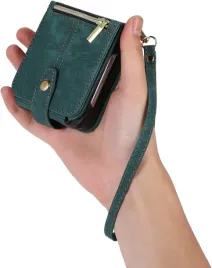 ueebai-skorzane-etui-portfelowe-do-samsung-galaxy-z-flip7-butelkowa-zielen