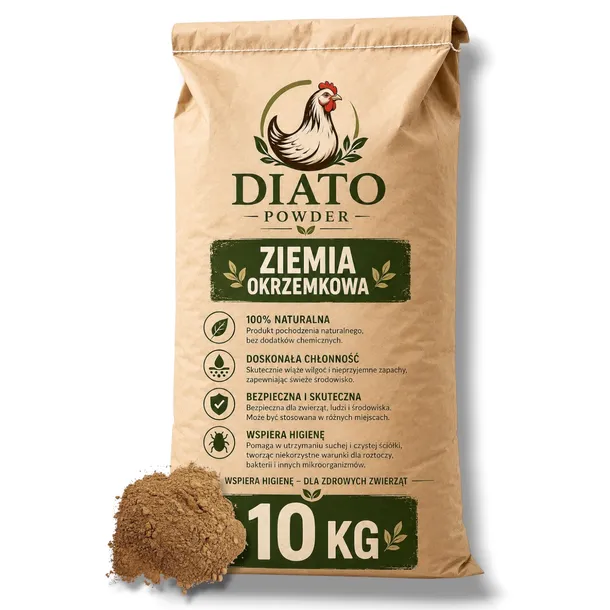 ZIEMIA OKRZEMKOWA DLA KUR DROBIU DIATOMIT DIATO 100% NATURALNY SKŁAD 10KG