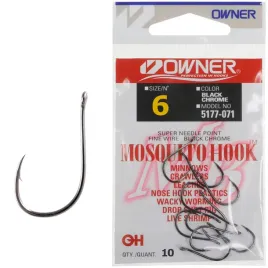 haczyki-owner-mosquito-hook-nr-6-black-chrome-z-oczkiem-drop-shot-10-sztuk