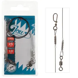przypon-tytanowy-25-cm-10-kg-z-agrafka-snap-mikado-jaws-na-szczupaka-2-szt