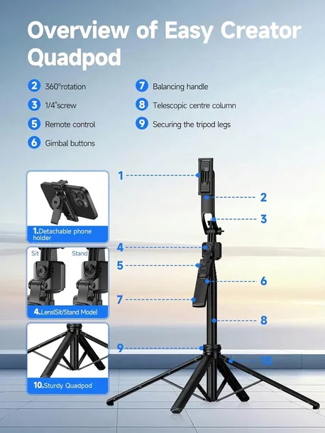 rollei-creator-quadpod-gimbal-kijek-stick-do-selfie-statyw-pilot-stan-nowy-model-easy-creator