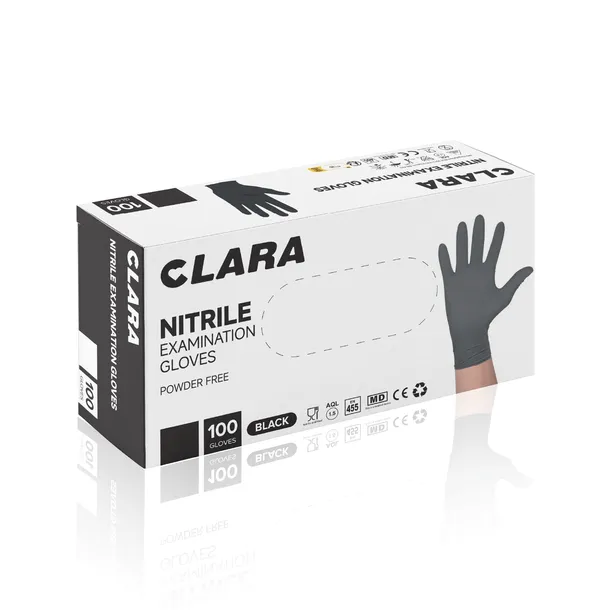 CLARA Rękawiczki nitrylowe jednorazowe CZARNE/BLACK S 100 sztuk