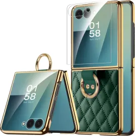 miimall-skorzane-etui-do-samsung-galaxy-z-flip-7-ring-szklo-lcd-zielone