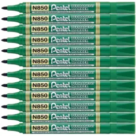 pentel-marker-zielony-okragly-n850-zielony-wodoodporny-nieblaknacy-12-sztuk