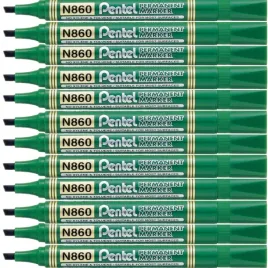 pentel-marker-permanentny-zielony-n860-scieta-koncowka-wodoodporny-12-sztuk