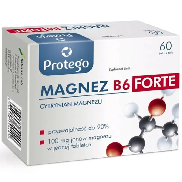 Protego Magnez B6 Forte Suplement Diety Cytrynian Magnezu 60 Tabletek