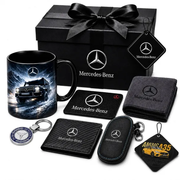 DUŻY ZESTAW PREZENTOWY MERCEDES XXL 16 El. BRELOK POKROWIEC KUBEK SMYCZ