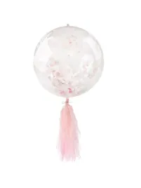 balon-pvc-z-konfetti-i-fredzlami-rozowy-dekoracje-na-urodziny
