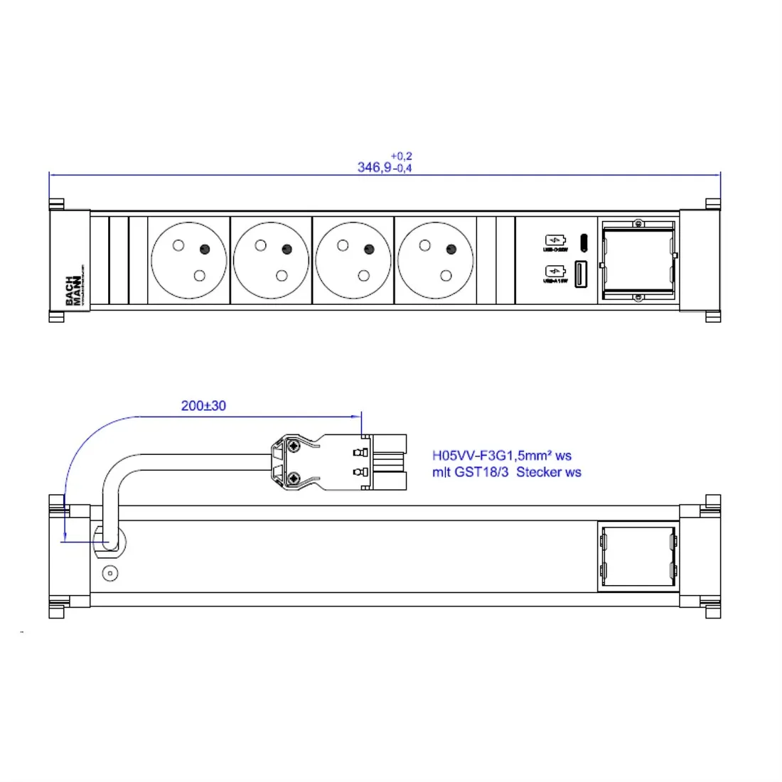 bachmann-power-frame-4xute-1xusb-a-c-22w-0-2m-gst18