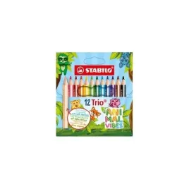 stabilo-kredki-drewniane-trio-grube-animal-vibes-12-sztuk