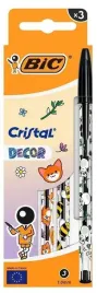 dlugopis-bic-cristal-kawaii-decor-1mm-czarny-zestaw-3-sztuki