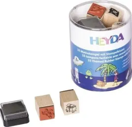 heyda-zestaw-15-drewnianych-stempli-piraci-kosmos-z-poduszka