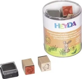 heyda-zestaw-drewnianych-stempli-wiosna-15-szt-z-poduszka-czarny-tusz