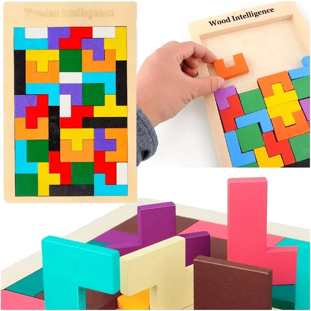 Montessori Drewniane Tetris Klocki Układanka Montesori Tangram Puzzle