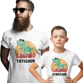 prezent-dzien-ojca-koszulka-dla-taty-syna-tatozaur-synozaur-koszulki-biale