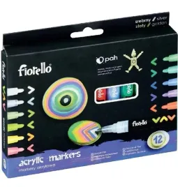 fiorello-markery-akrylowe-12-kolorow-szybkoschnace-zloto-srebro