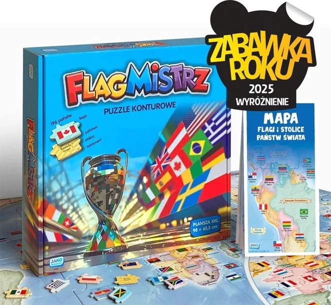 Puzzle edukacyjne mapa świata Flagmistrz flagi i stolice 200 Jako