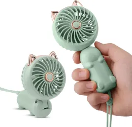 reczny-wentylator-z-uszami-kota-3-poziomy-ladowanie-przez-usb-mini-zielony