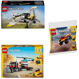 lego-31146-ciezarowka-3w1-30691-monster-truck-42198-samolot-transportowy