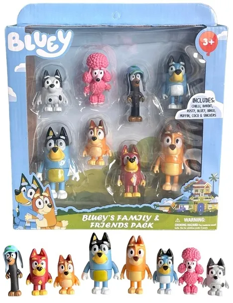ZESTAW FIGUREK BLUEY BINGO - 8 SZT RODZINKA BLUE
