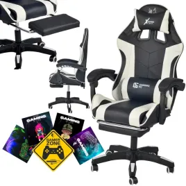 fotel-gamingowy-pro-gracza-obrotowy-bialo-czarny-masazer-gratis