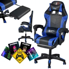 fotel-gamingowy-pro-gracza-obrotowy-niebieski-masazer-gratis