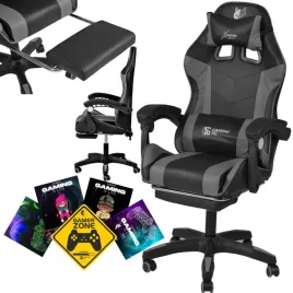 fotel-gamingowy-pro-gracza-obrotowy-szary-masazer-gratis