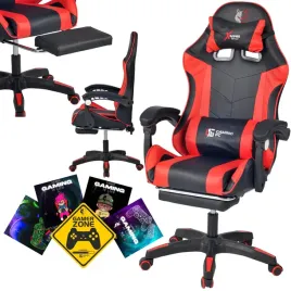 fotel-gamingowy-pro-gracza-obrotowy-czerwony-masazer-gratis
