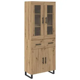 highboard-2-szt-dab-rzemieslniczy-drewno-inzynieryjne-i-szklo