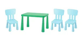 ikea-zestaw-mammut-stolik-jaskrawozielony-77x55cm-3x-krzeselka-niebieski