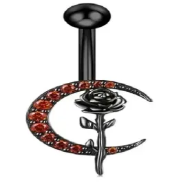 czarny-kolczyk-do-pepka-cyrkonie-ksiezyc-kwiat-rozy-gothic-punk-stal-ss316l