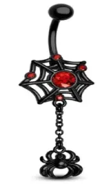 czarny-kolczyk-do-pepka-cyrkonie-pajeczyna-pajak-gothic-punk-stal-ss316l