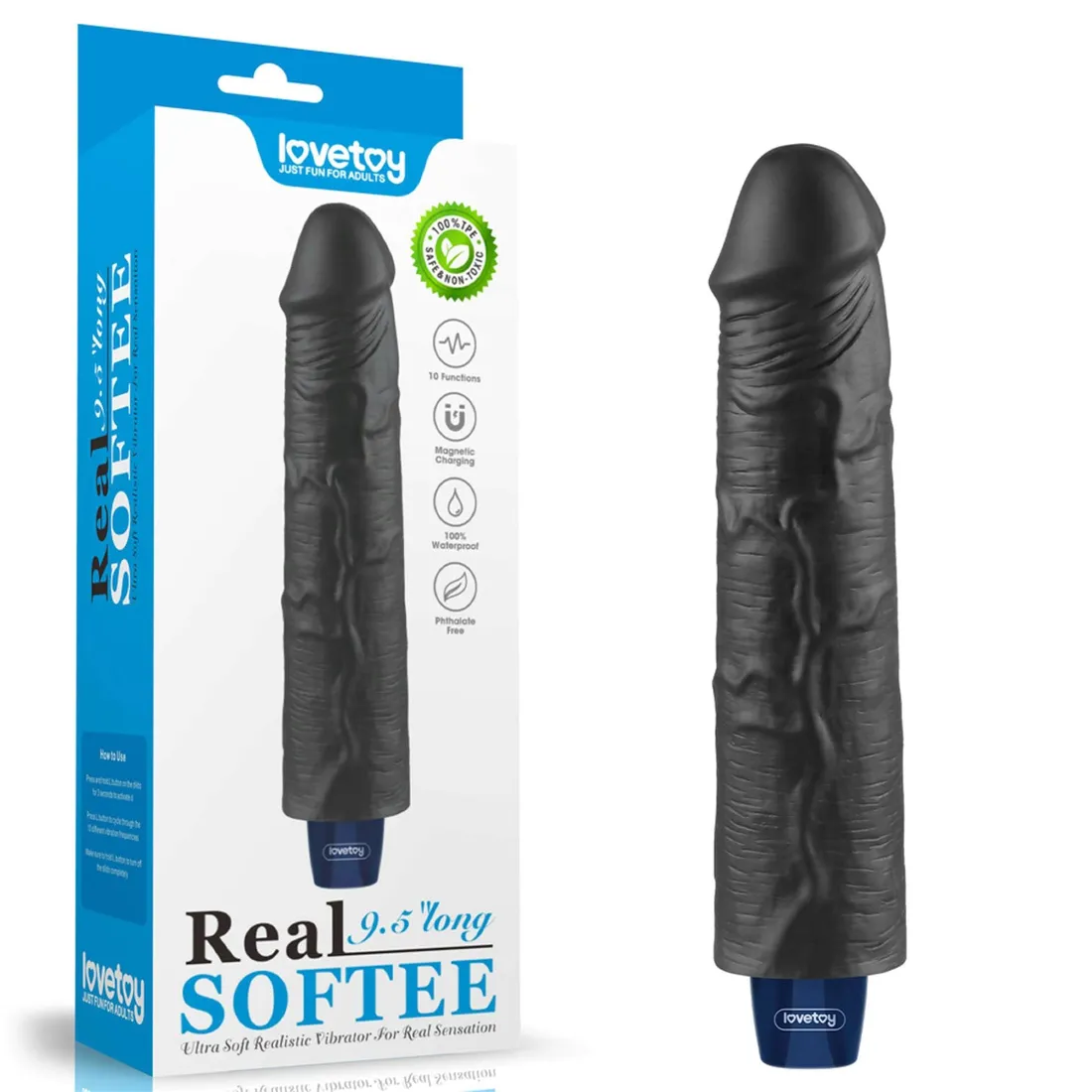 9-5-real-softee-rechargeable-tpe-vibrating-dildo-black