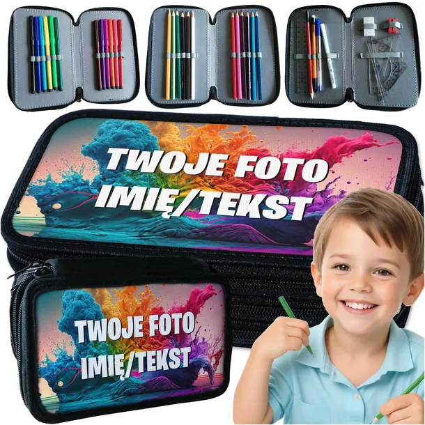 PIÓRNIK SZKOLNY Z WYPOSAŻENIEM Z TWOIM ZDJĘCIEM NADRUKIEM IMIENIEM LOGO Y4
